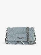 Pochette Rock Nano - Pochette in denim con frange, ali firma.