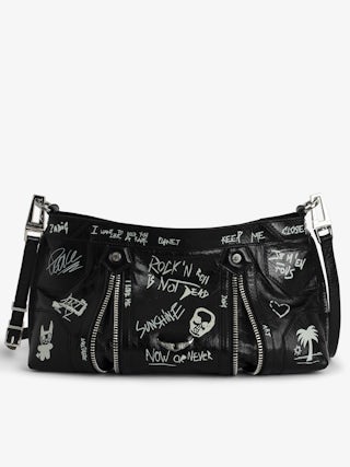Sunny Moody Bag - Vintage-effect patent leather bag with graffiti, adjustable shoulder strap, and signature metal wings.