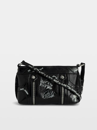 Sac Sunny Mood - Petit sac en cuir vernis effet vintage tagué, à bandoulière ajustable et signature ailes.