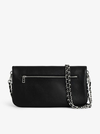 Rock Clutch - Graffiti-printed grained leather clutch with double chain in leather and metal, and wings adorned with rhinestones.