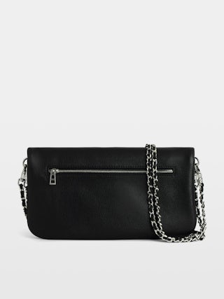 Pochette Rock - Pochette en cuir grainé imprimé Graffiti à double chaîne cuir et métal et ailes ornées de strass.