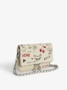 Rock Nano Clutch - Grained leather Love Tag pouch with signature wings embellished with rhinestones.