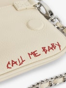 Rock Nano Clutch - Grained leather Love Tag pouch with signature wings embellished with rhinestones.