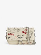 Rock Nano Clutch - Grained leather Love Tag pouch with signature wings embellished with rhinestones.