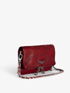 Pochette Rock Nano - Pochette en cuir grainé Cherry avec ailes signatures ornées de strass.