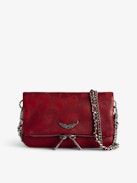 Pochette Rock Nano - Pochette en cuir grainé Cherry avec ailes signatures ornées de strass.