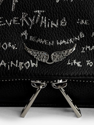 Rock Nano Clutch - Graffiti grained leather pouch with signature wing motif embellished with rhinestones.