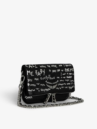 Rock Nano Clutch - Graffiti grained leather pouch with signature wing motif embellished with rhinestones.