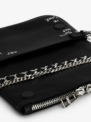 Rock Nano Clutch - Graffiti grained leather pouch with signature wing motif embellished with rhinestones.
