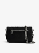 Rock Nano Clutch - Graffiti grained leather pouch with signature wing motif embellished with rhinestones.