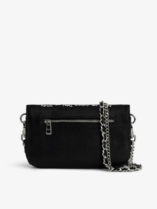 Rock Nano Clutch - Graffiti grained leather pouch with signature wing motif embellished with rhinestones.