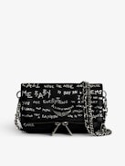 Rock Nano Clutch - Graffiti grained leather pouch with signature wing motif embellished with rhinestones.