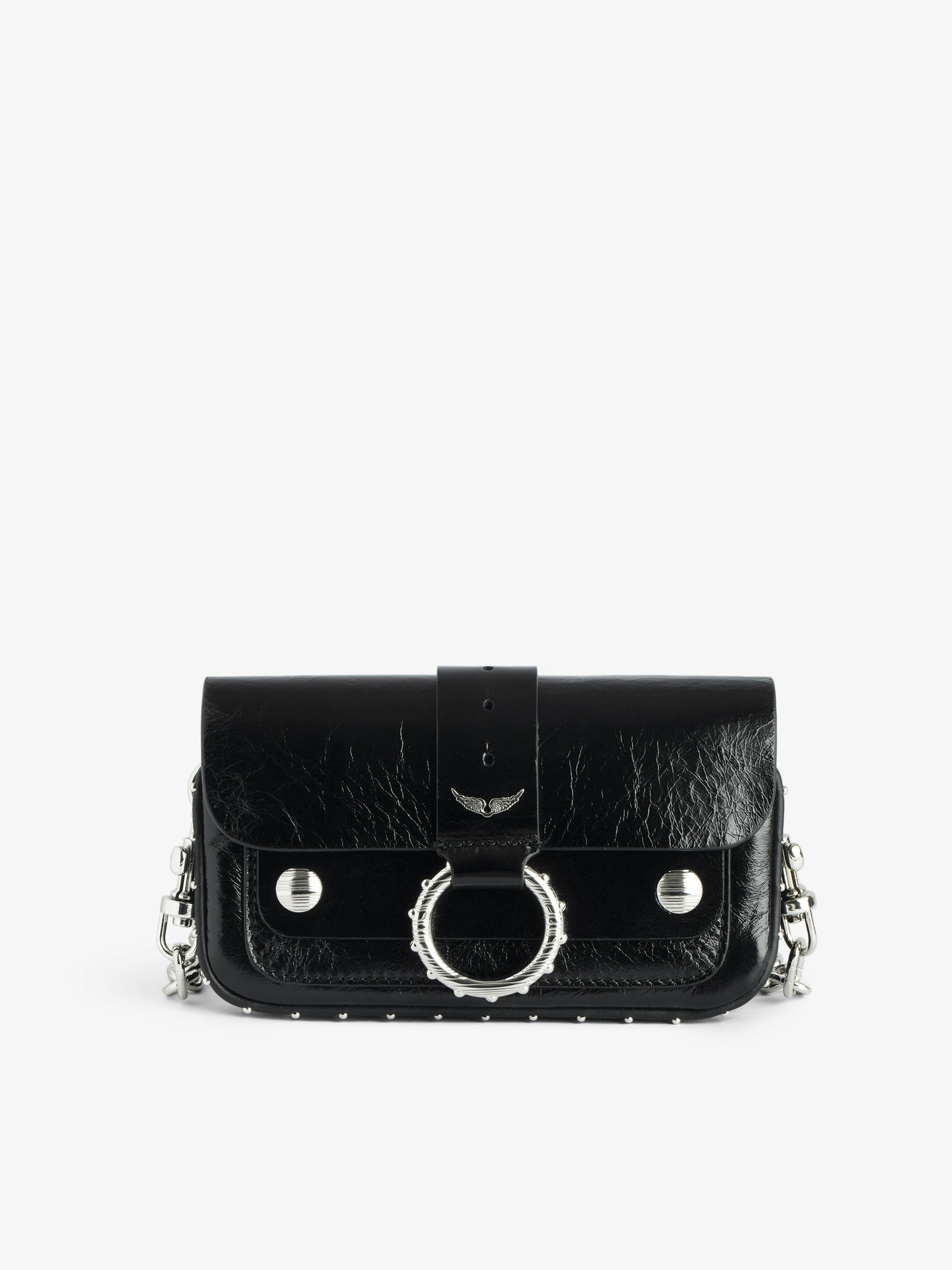 Kate Wallet Bag - Mini bag in vintage-effect leather with a metal ring and chain.