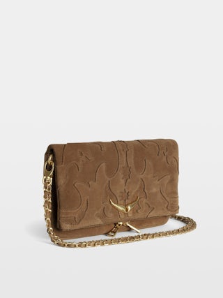 Pochette Rock Suédé - Pochette en cuir suedé Western à double chaîne et signatures ailes.