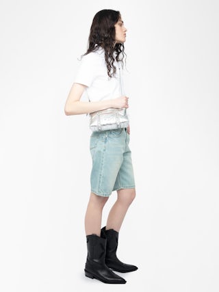 Sunny Mood Vintage Metal Bag - Small metallic leather bag with adjustable shoulder strap and wing signature.