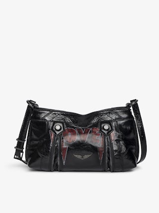 Sunny Mood Punk Bag - Small vintage-inspired patent leather bag with adjustable shoulder strap and punk wings and tag signature.