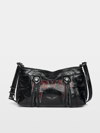 Sunny Mood Punk Bag - Small vintage-inspired patent leather bag with adjustable shoulder strap and punk wings and tag signature.