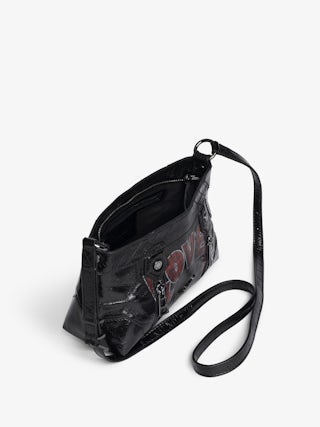 Sunny Mood Punk Bag - Small vintage-inspired patent leather bag with adjustable shoulder strap and punk wings and tag signature.