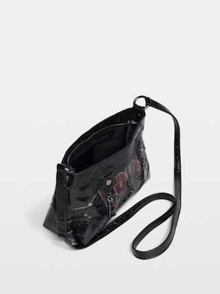 Sunny Mood Punk Bag - Small vintage-inspired patent leather bag with adjustable shoulder strap and punk wings and tag signature.