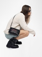 Sunny Mood Punk Bag - Small vintage-inspired patent leather bag with adjustable shoulder strap and punk wings and tag signature.
