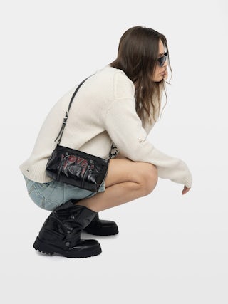 Sunny Mood Punk Bag - Small vintage-inspired patent leather bag with adjustable shoulder strap and punk wings and tag signature.