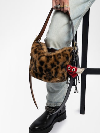 Baby Jane Leopard Bag - Small bag in leopard faux fur with leather strap and signature wings.
