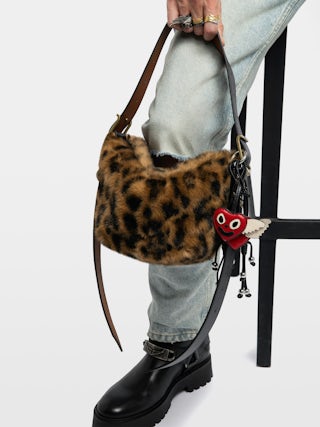 Baby Jane Leopard Bag - Small bag in leopard faux fur with leather strap and signature wings.