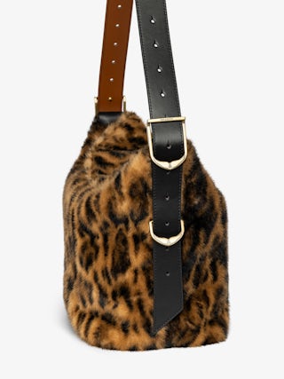 Jane Leopard Bag - Leopard faux fur bag with leather strap and signature wings.