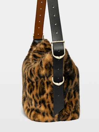 Jane Leopard Bag - Leopard faux fur bag with leather strap and signature wings.