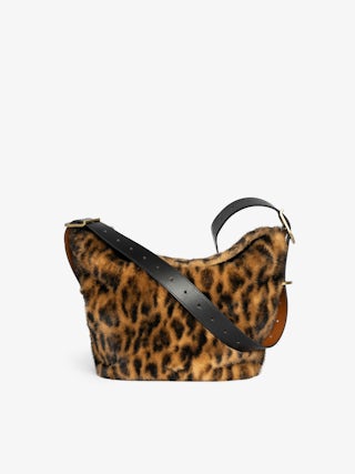 Jane Leopard Bag - Leopard faux fur bag with leather strap and signature wings.