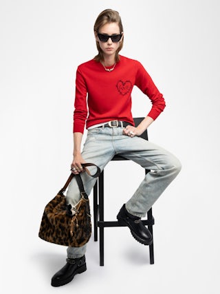 Jane Leopard Bag - Leopard faux fur bag with leather strap and signature wings.