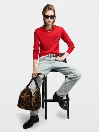 Jane Leopard Bag - Leopard faux fur bag with leather strap and signature wings.