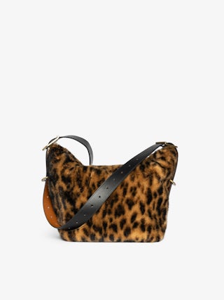 Jane Leopard Bag - Leopard faux fur bag with leather strap and signature wings.