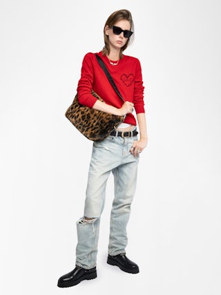 Jane Leopard Bag - Leopard faux fur bag with leather strap and signature wings.