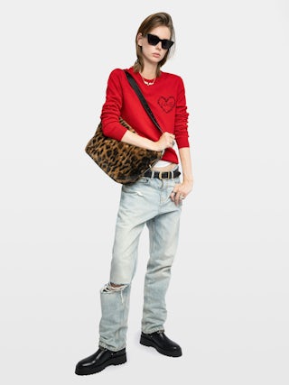 Jane Leopard Bag - Leopard faux fur bag with leather strap and signature wings.