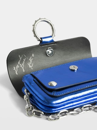 Kate Wallet Vintage Metal Bag - Mini bag in metallic leather with ring and metal chain.