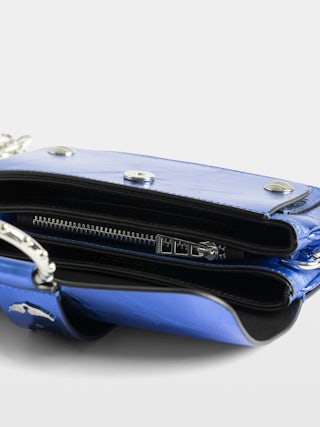 Kate Wallet Vintage Metal Bag - Mini bag in metallic leather with ring and metal chain.