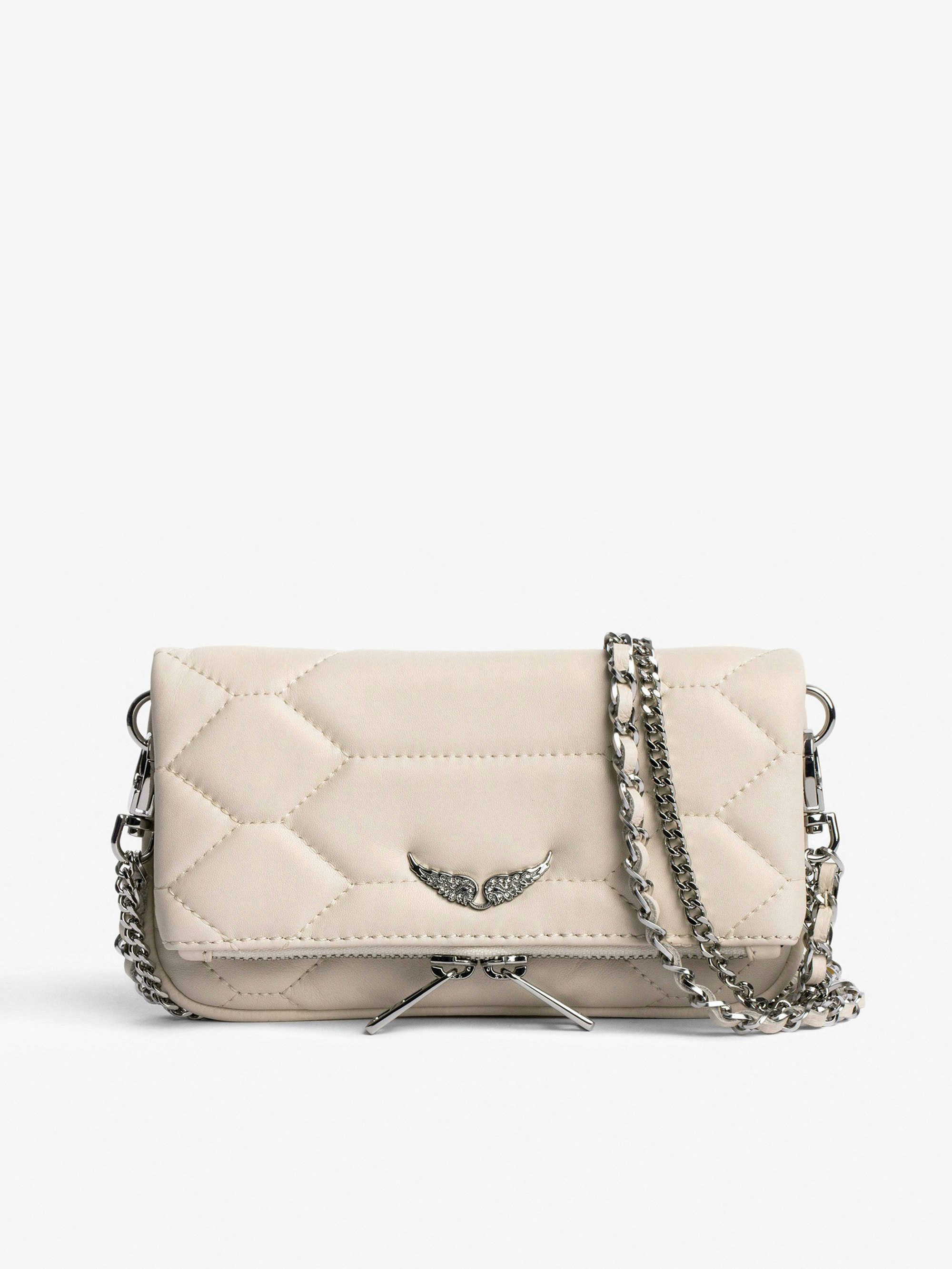 Rock Nano Quilted Clutch - Rock Nano ecru quilted leather clutch.