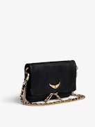 Bolso de mano Rock Nano - Bolso de mano de cuero granulado con doble cadena de cuero y metal y alas adornadas con strass.