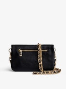 Bolso de mano Rock Nano - Bolso de mano de cuero granulado con doble cadena de cuero y metal y alas adornadas con strass.