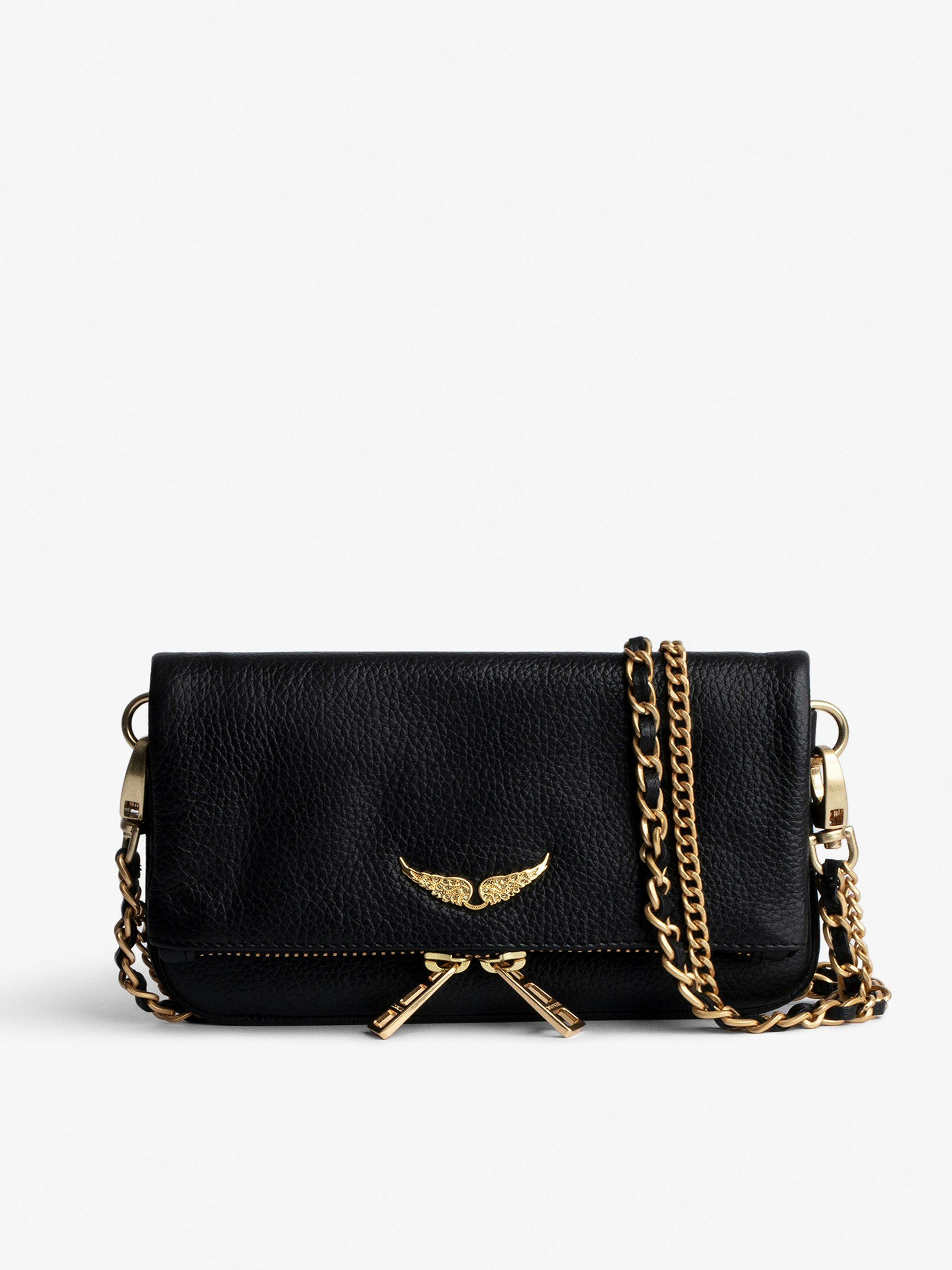 Rock Nano Clutch - Iconic women’s black grained leather Rock Nano clutch.