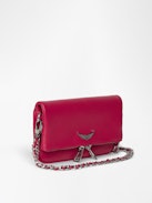 Pochette Rock Nano - Pochette en cuir grainé à double chaînes cuir et métal et ailes ornées de strass.