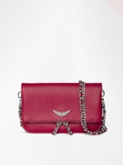 Pochette Rock Nano - Pochette en cuir grainé à double chaînes cuir et métal et ailes ornées de strass.