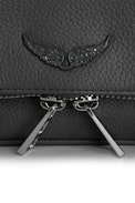Pochette Rock Nano - Pochette en cuir grainé à double chaînes cuir et métal et ailes ornées de strass.