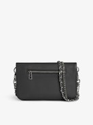 Pochette Rock Nano - Pochette en cuir grainé à double chaînes cuir et métal et ailes ornées de strass.