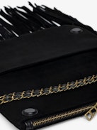 Pochette Rock Suede Fringes - Pochette en suede à double chaîne cuir et métal et ailes ornées de strass.