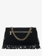 Pochette Rock Suede Fringes - Pochette en suede à double chaîne cuir et métal et ailes ornées de strass.