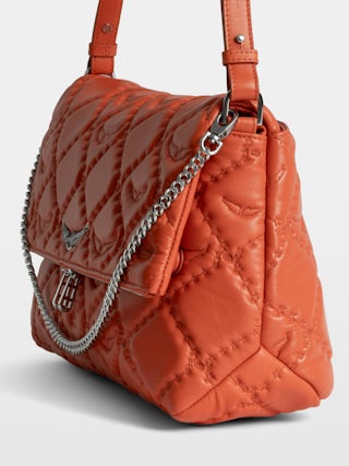 Rocky II XL Quilted Monogram Bag - Smooth quilted leather bag with monogram shoulder strap, chain, and signature wings.