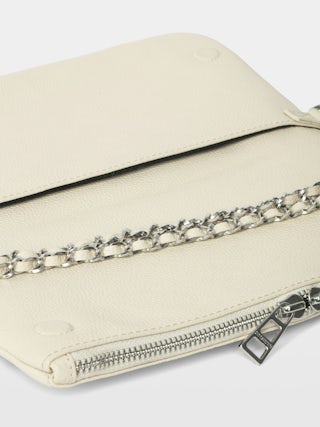 Rock America Clutch - Grained leather clutch with double leather and metal chain and rhinestone-embellished wings.