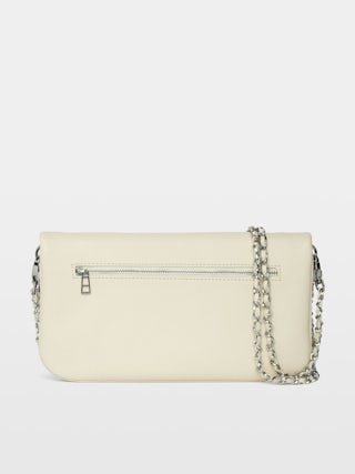 Rock America Clutch - Grained leather clutch with double leather and metal chain and rhinestone-embellished wings.